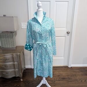 PATTY KIM Turquoise and White Polka Dot Dress